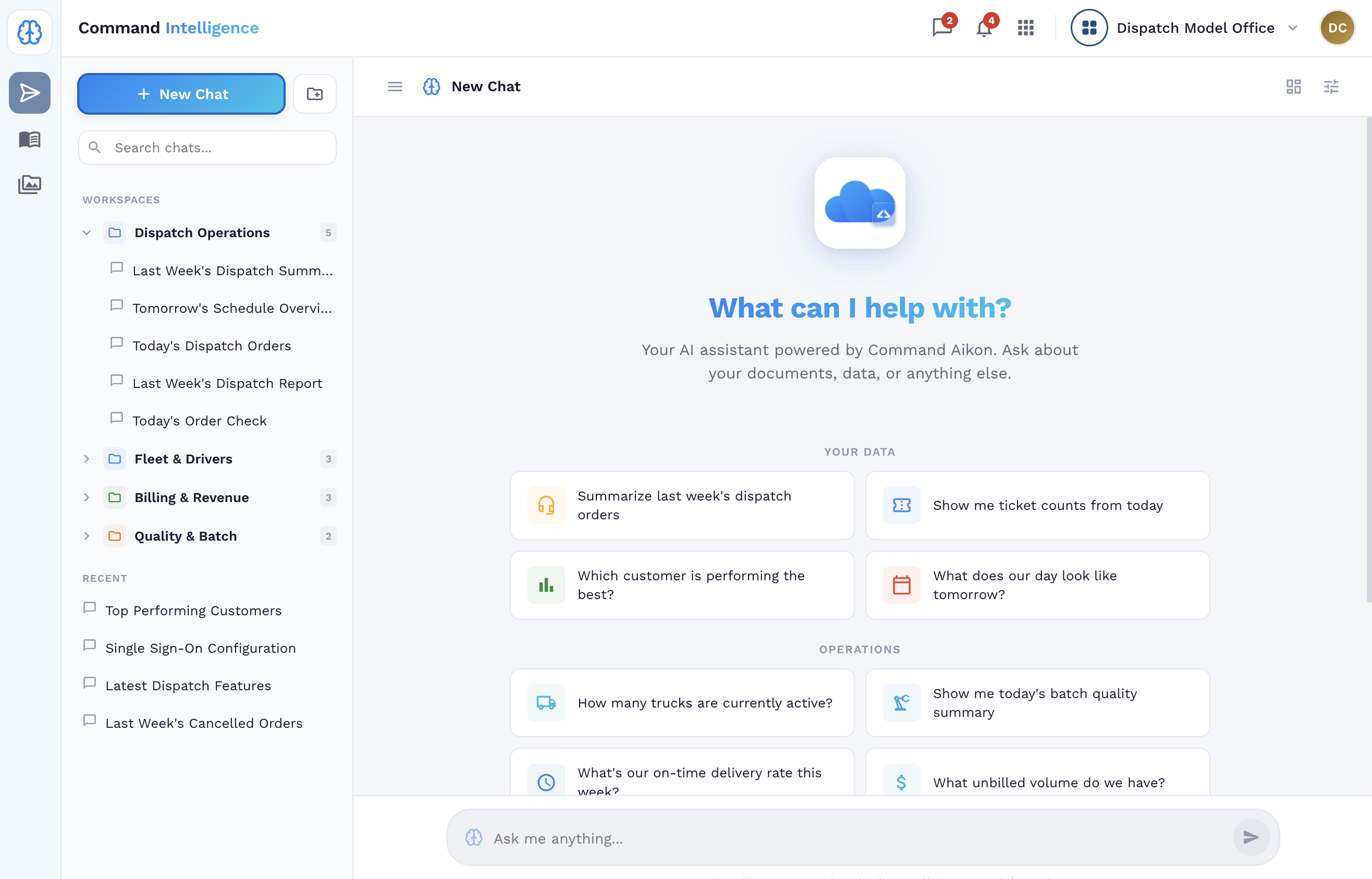 Command Alkon case study preview showing Command Intelligence AI assistant interface